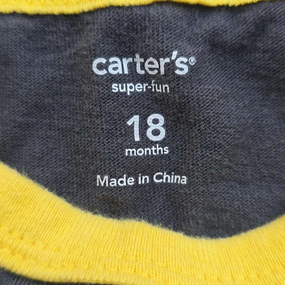 Carter's Gray Tee with Yellow Trim and Excavator Appliqué